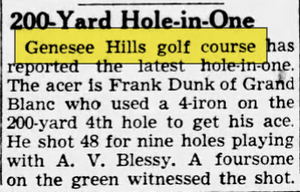 Genesee Hills Golf Course - Sep 8 1950 Hole In One